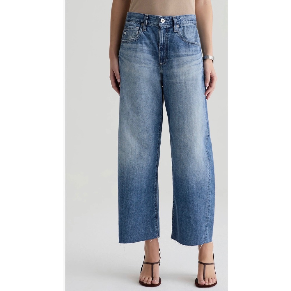 AG Adriano Goldschmied Wide Leg Cropped Jeans in Light Blue Wash